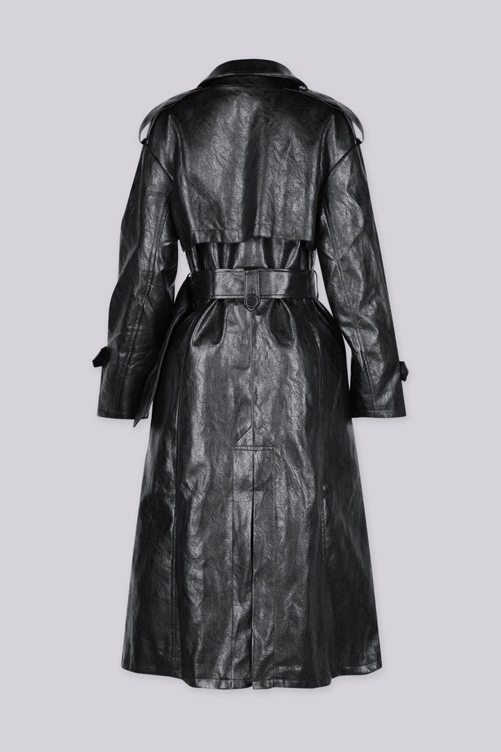 Oriel Faux Leather Belted Trench Coat