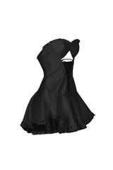 Faux leather corset tube mini dress with sweetheart neckline featuring center cutout with lace up and ruffle hem