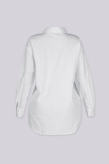 Long sleeve oversized button down shirt mini dress with pointed collar and single patch pocket at chest