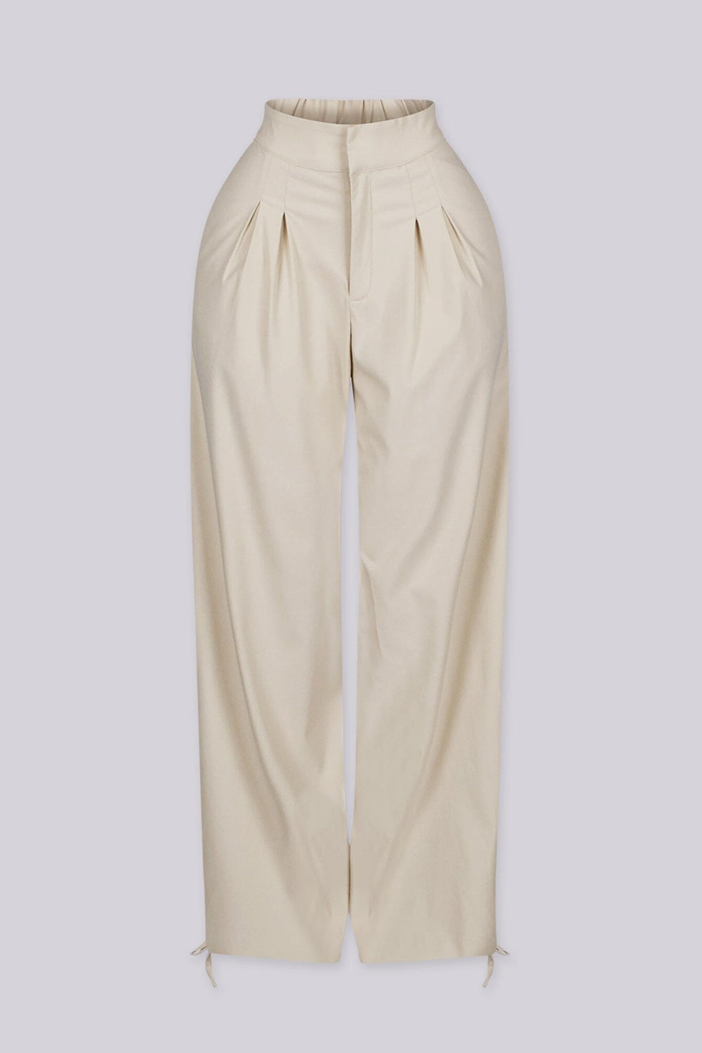 Relaxed wide leg pants with deep inverted pleats at the high waist, bone front view