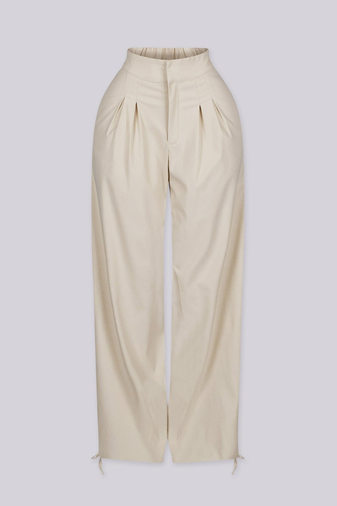 Relaxed wide leg pants with deep inverted pleats at the high waist, bone front view
