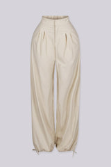 Relaxed wide leg pants with deep inverted pleats at the high waist, bone front view v2