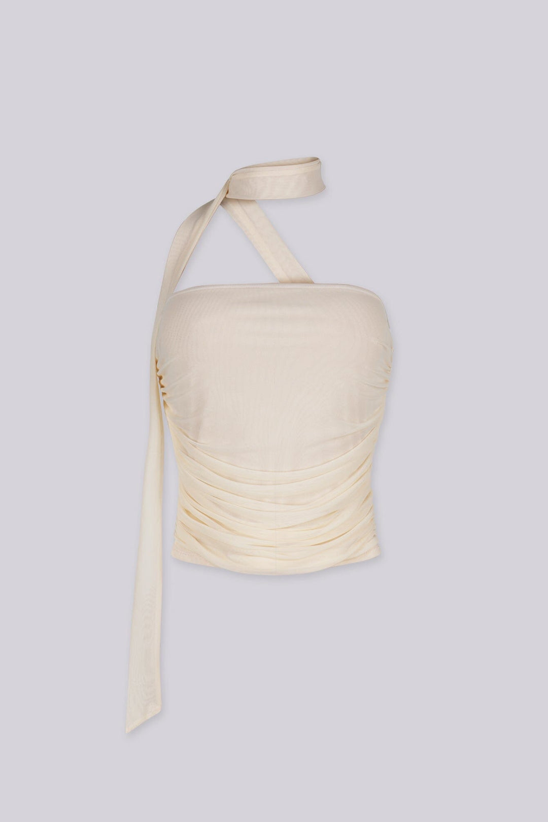 Ruched strapless tube top with a long wrap scarf tie detail, Fully lined