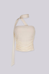 Ruched strapless tube top with a long wrap scarf tie detail, Fully lined