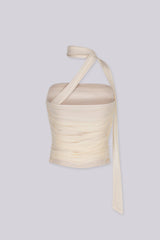Ruched strapless tube top with a long wrap scarf tie detail, Fully lined
