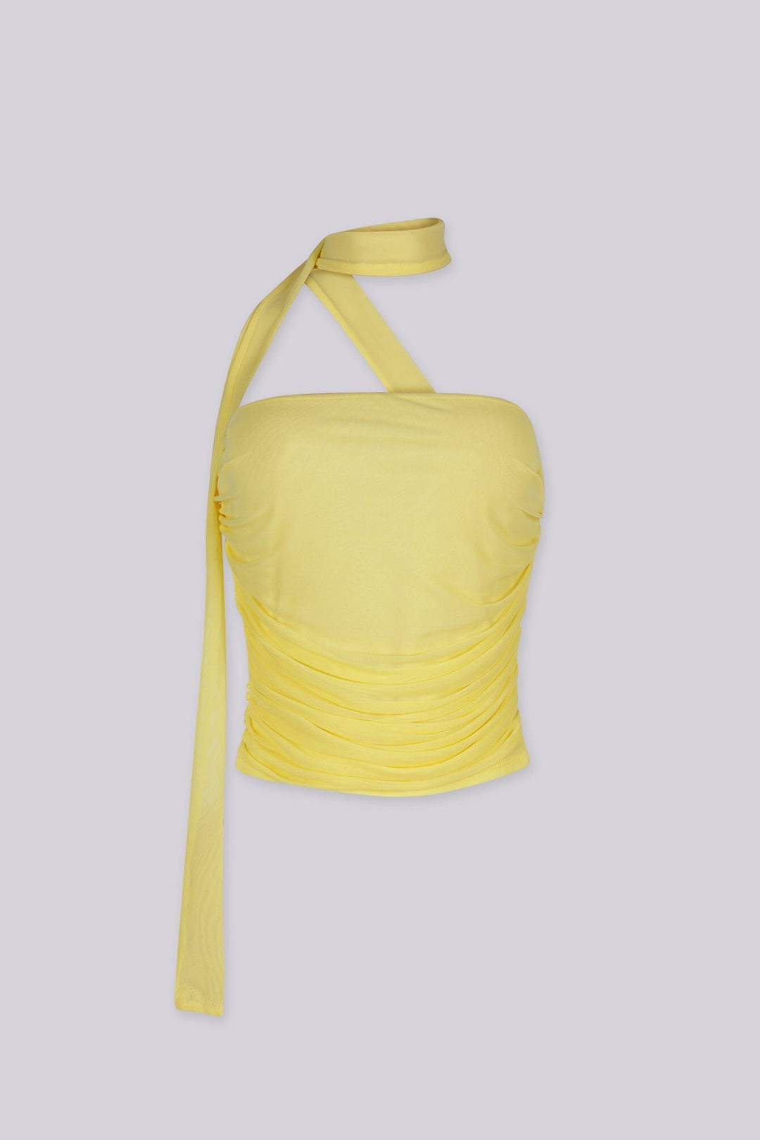 Ruched strapless tube top with a long wrap scarf tie detail, Fully lined