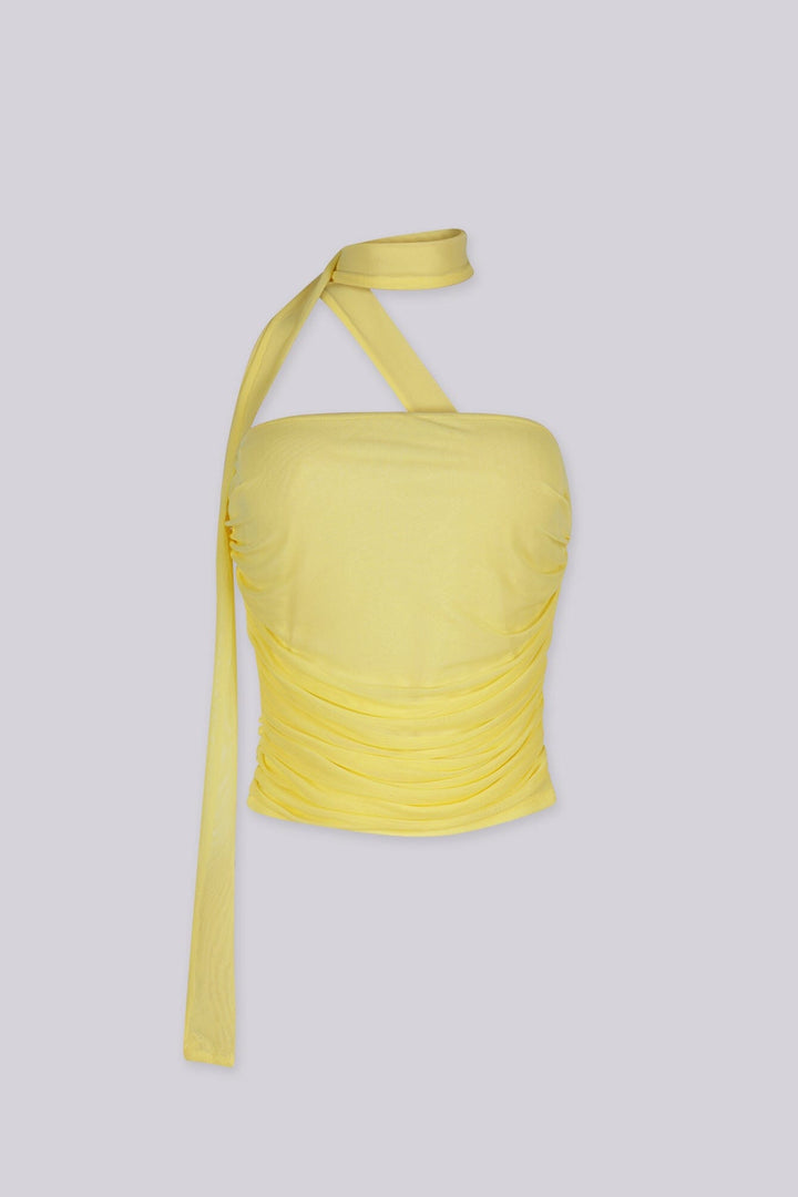 Ruched strapless tube top with a long wrap scarf tie detail, Fully lined