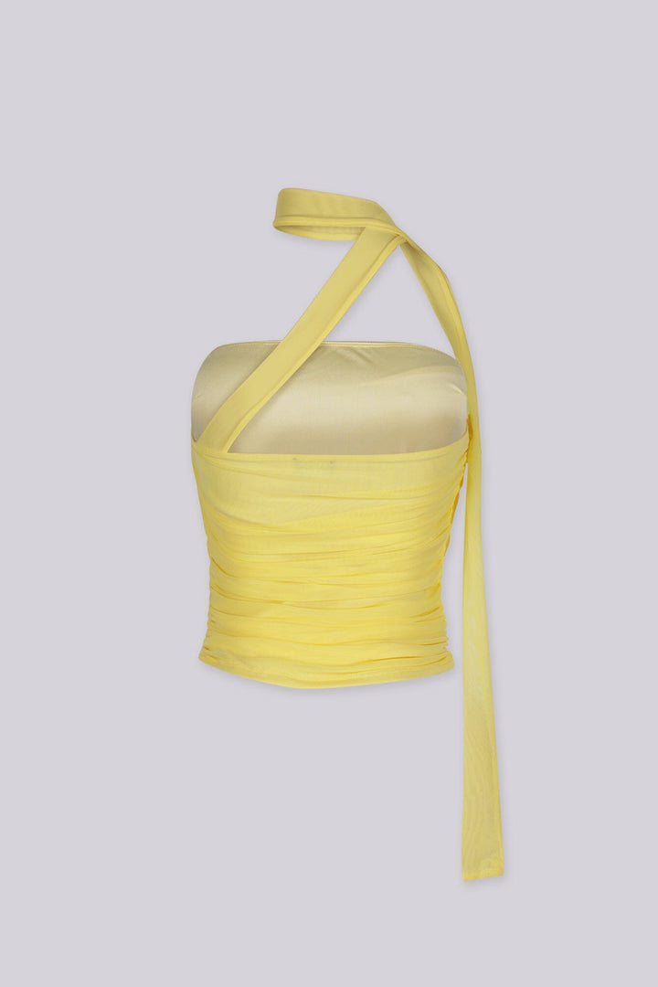 Ruched strapless tube top with a long wrap scarf tie detail, Fully lined