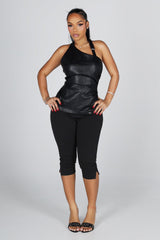 High waisted tailored capri pants with tapered leg