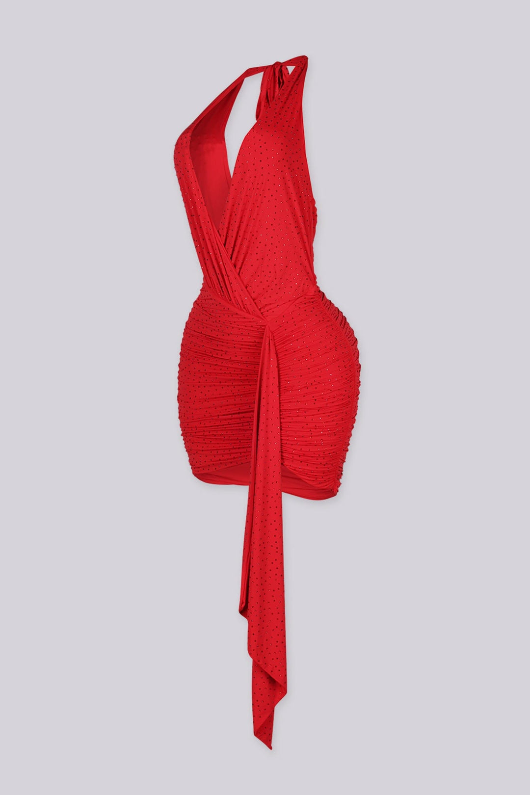 Perla Sparkle Halter Wrap Ruched Mini Dress