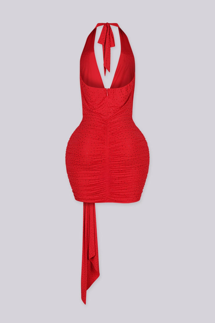 Perla Sparkle Halter Wrap Ruched Mini Dress