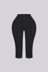 High waisted capri pants with front seam detail and side slit, Slip on closure