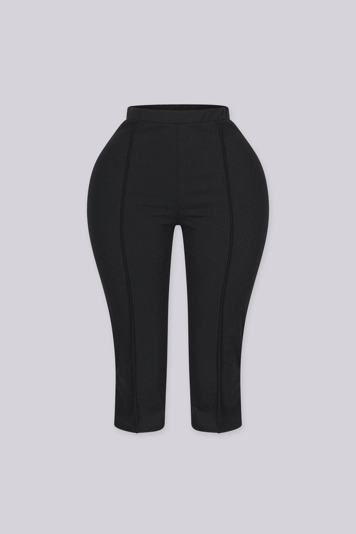 High waisted capri pants with front seam detail and side slit, Slip on closure