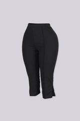 High waisted capri pants with front seam detail and side slit, Slip on closure