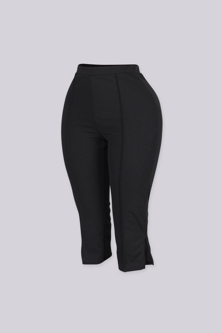 High waisted capri pants with front seam detail and side slit, Slip on closure