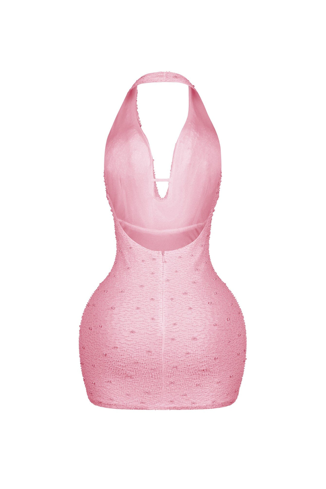EDGE — white mesh pearl mini dress, back view flat lay