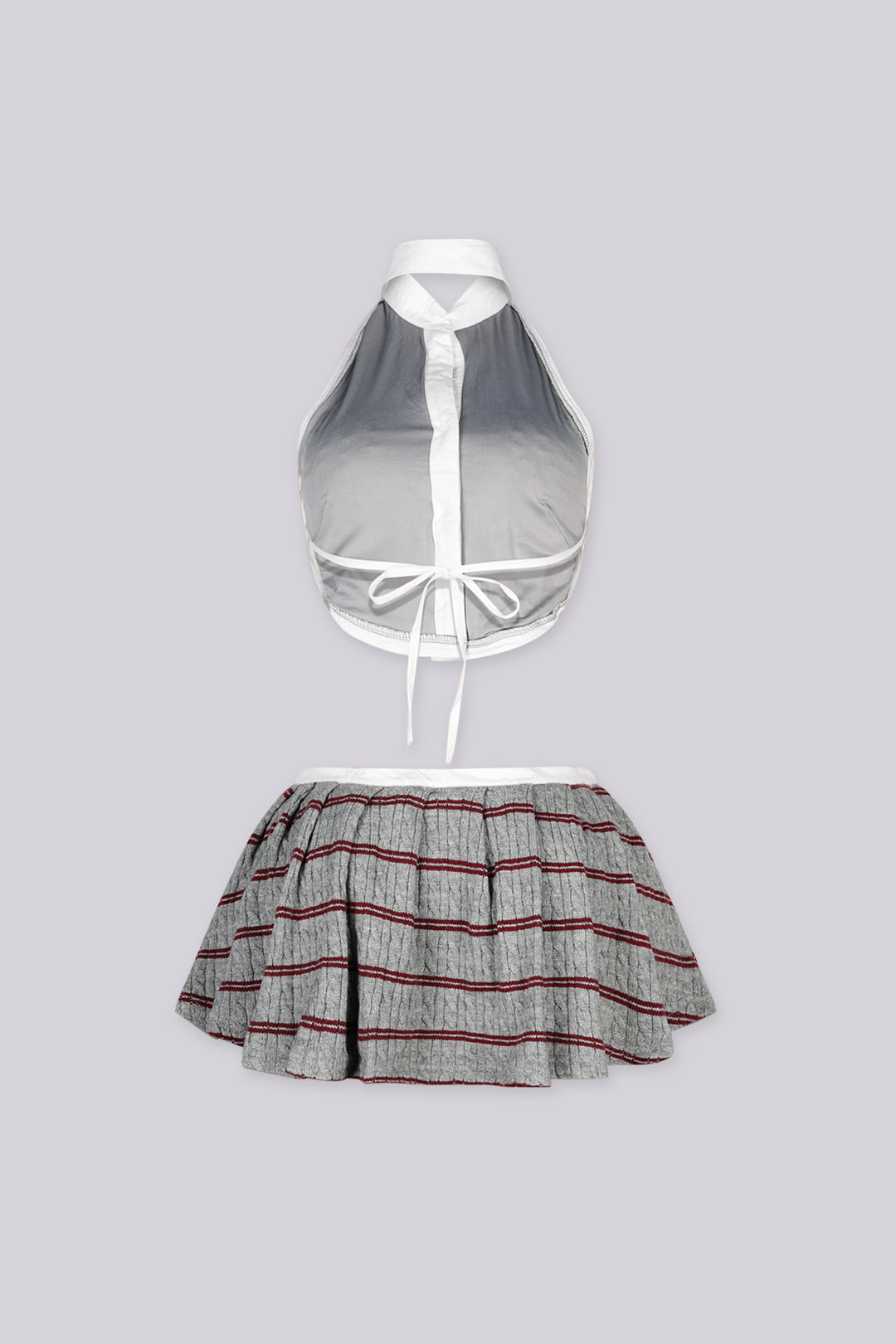 Prescott Striped Cable Knit Collared Top &amp; Pleated Skirt SET