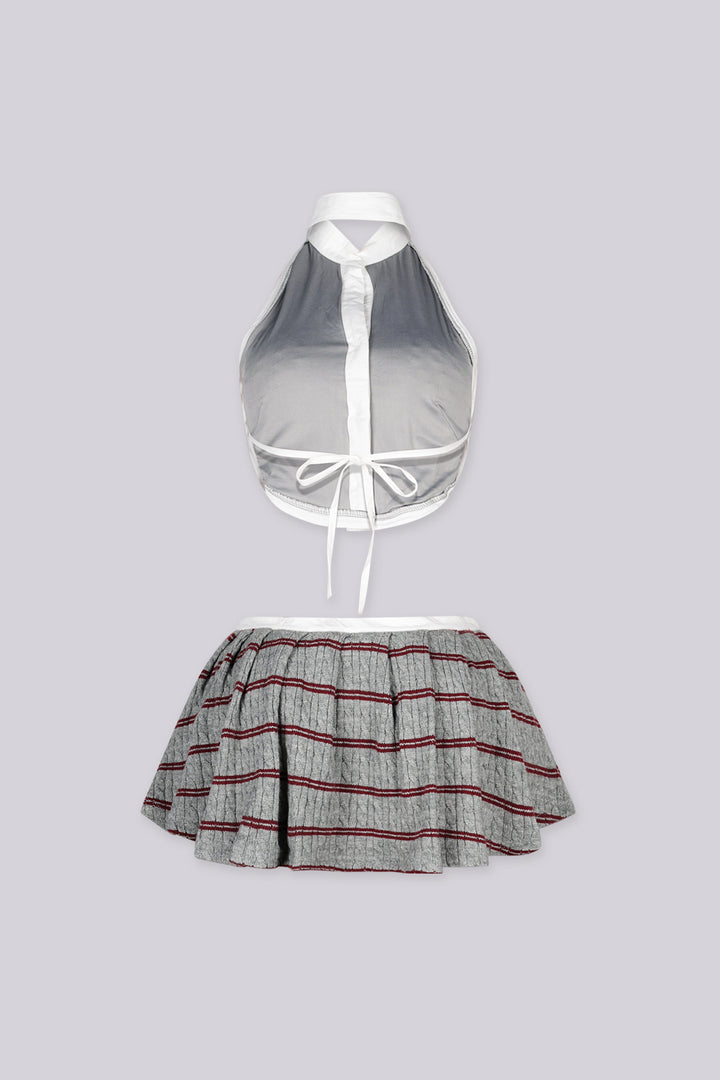 Prescott Striped Cable Knit Collared Top &amp; Pleated Skirt SET