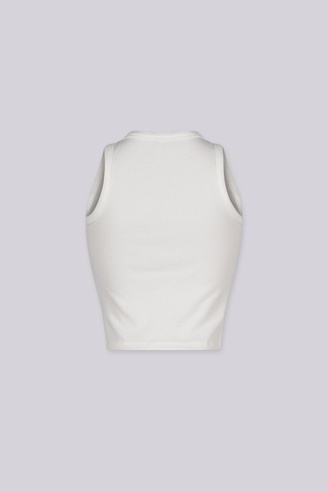 White ribbed tank top featuring "pretty girls drink matcha" embroidered graphic