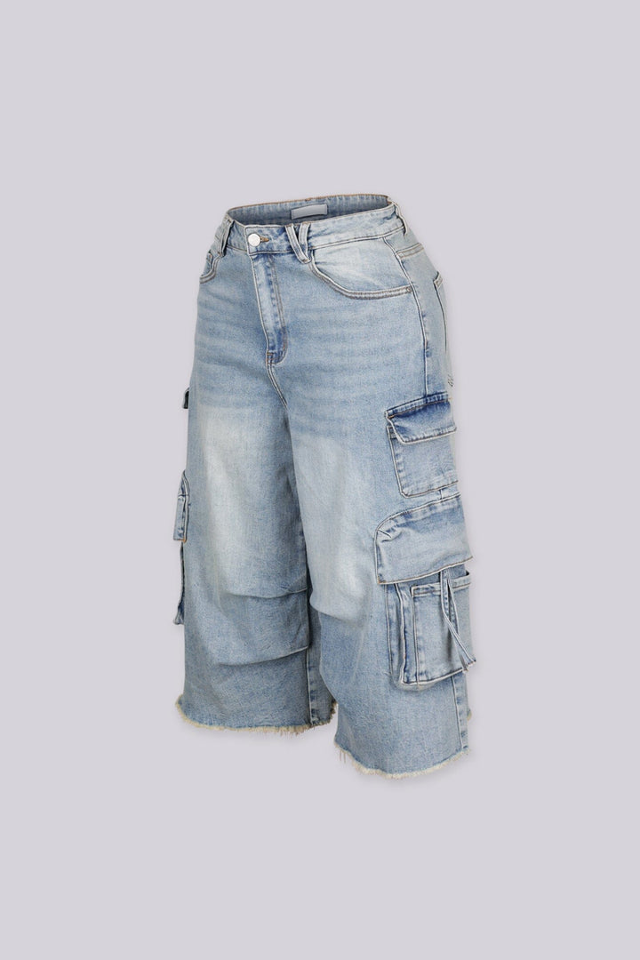 Quarry Light Wash Cargo Denim Capri Pants