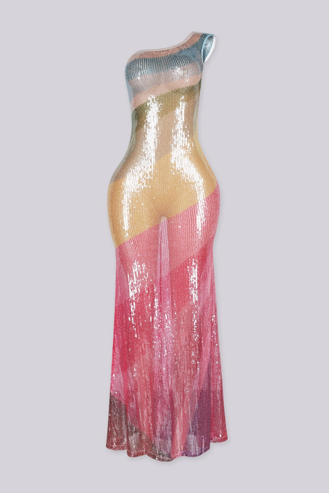 One shoulder maxi dress entirely covered in sequins