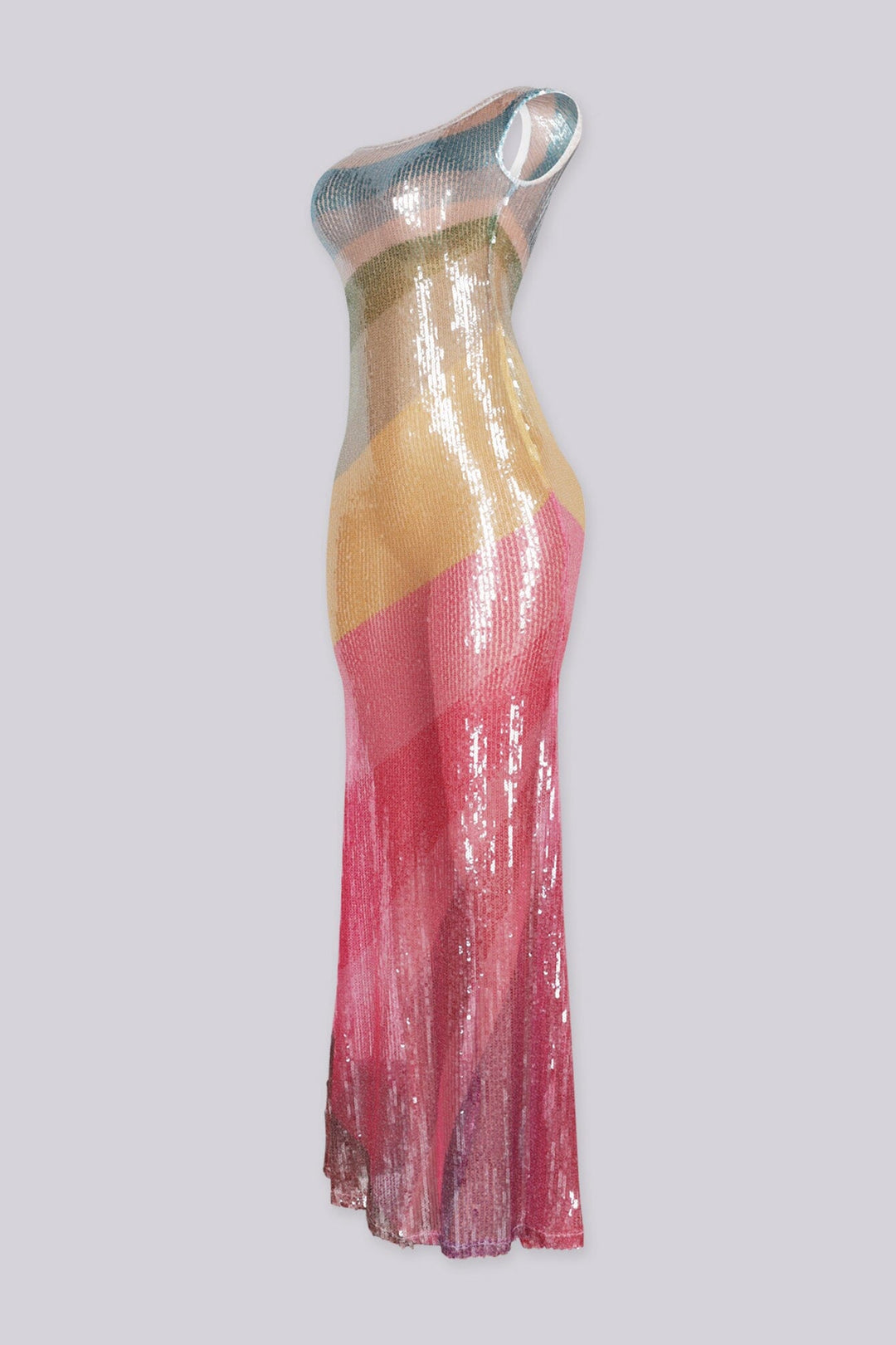 One shoulder maxi dress entirely covered in sequins