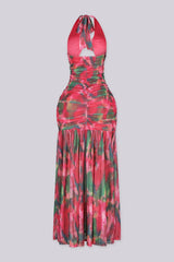 Starfish metal ornament accent at the center front
Sheer mesh skirt finished with a separate lining layer and left side slit detail