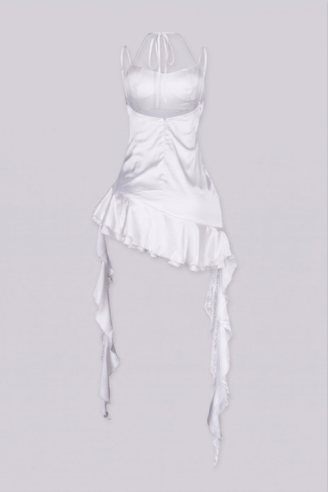 Satin tank mini dress featuring structured bust with cowl neck detail
