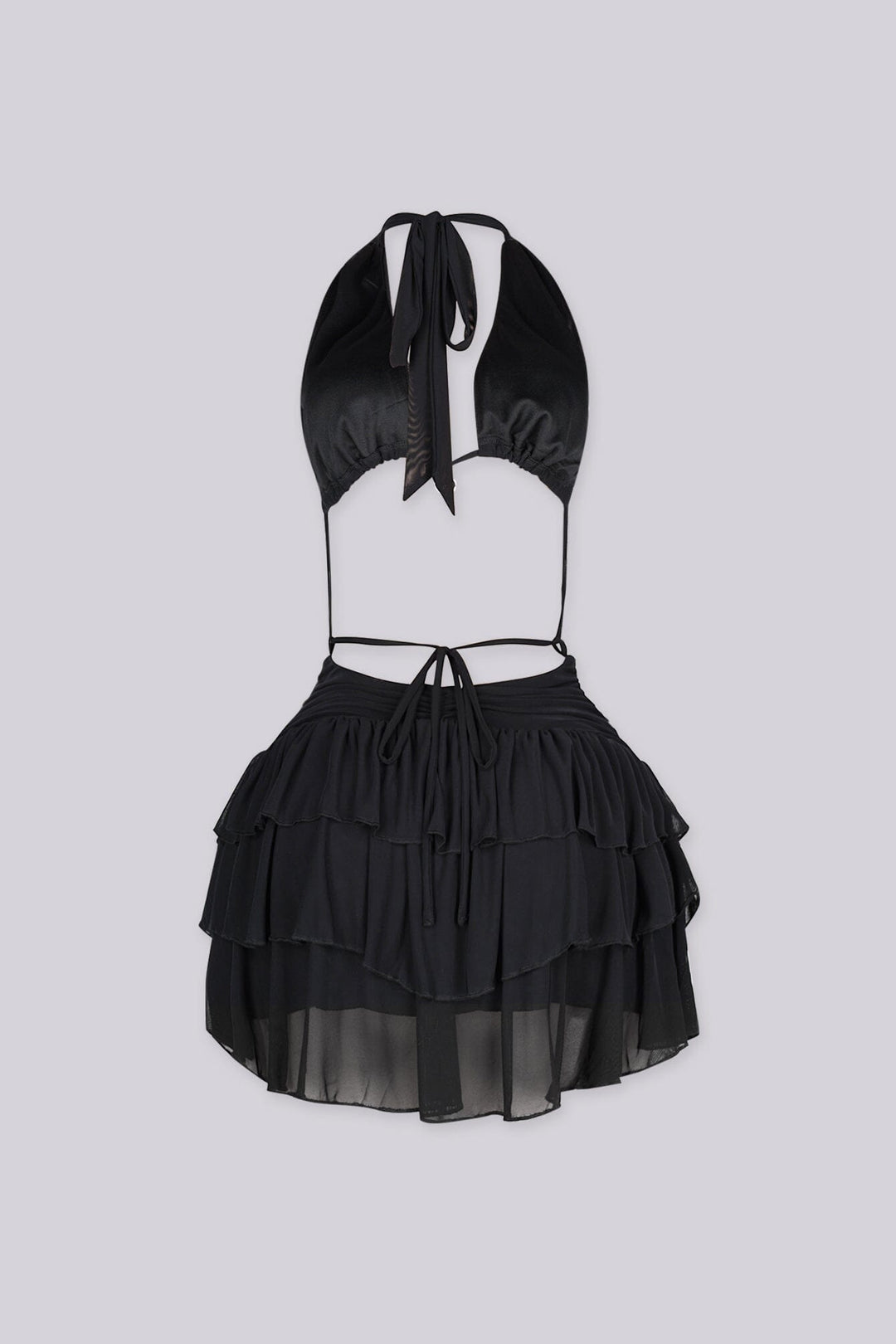 EDGEBYKS - Halter neckline mini dress with a plunging front and heart charm detail, back view