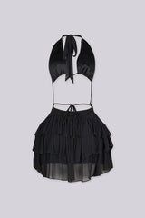 EDGEBYKS - Halter neckline mini dress with a plunging front and heart charm detail, back view
