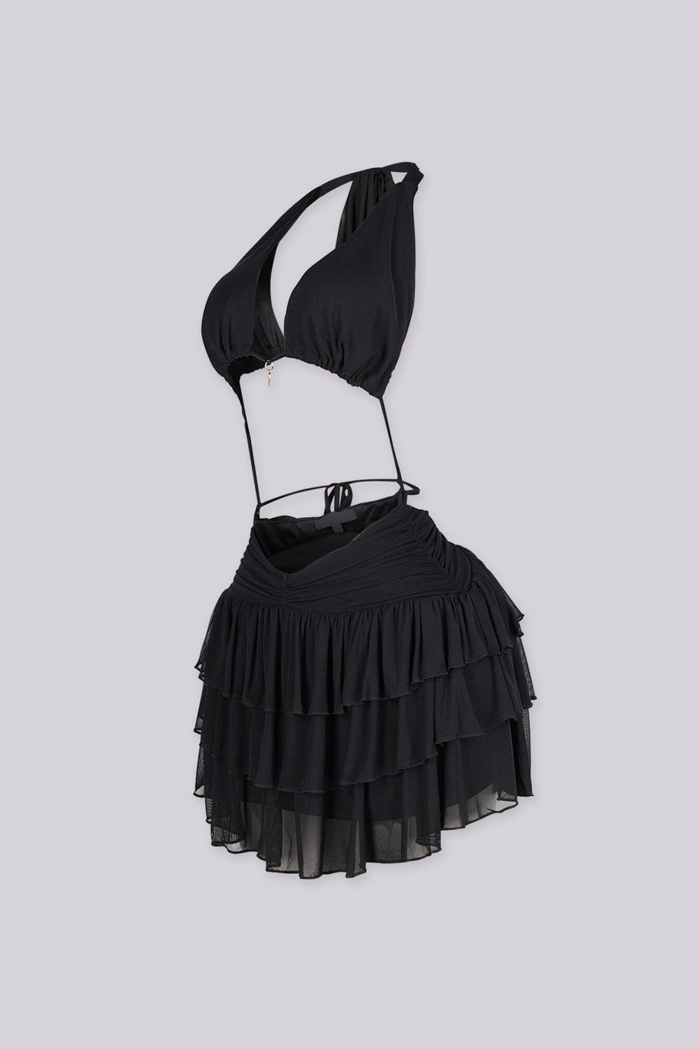 EDGEBYKS - Halter neckline mini dress with a plunging front and heart charm detail, side view