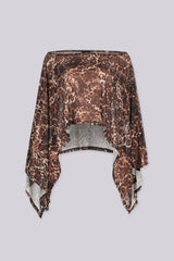 Sheer mesh poncho top with a wide boat neckline featuring asymmetrical 