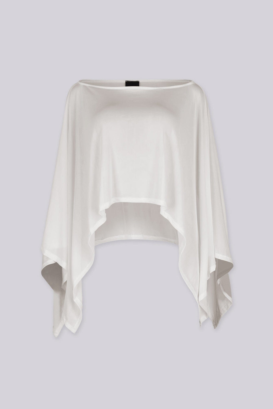 Sheer mesh poncho top with a wide boat neckline featuring asymmetrical 