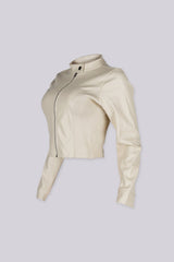 Long sleeve Faux leather fitted jacket with stand collar neckline