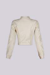 Long sleeve Faux leather fitted jacket with stand collar neckline