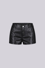 High waisted faux leather shorts with ribbed knit side paneling