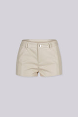 High waisted faux leather shorts with ribbed knit side paneling