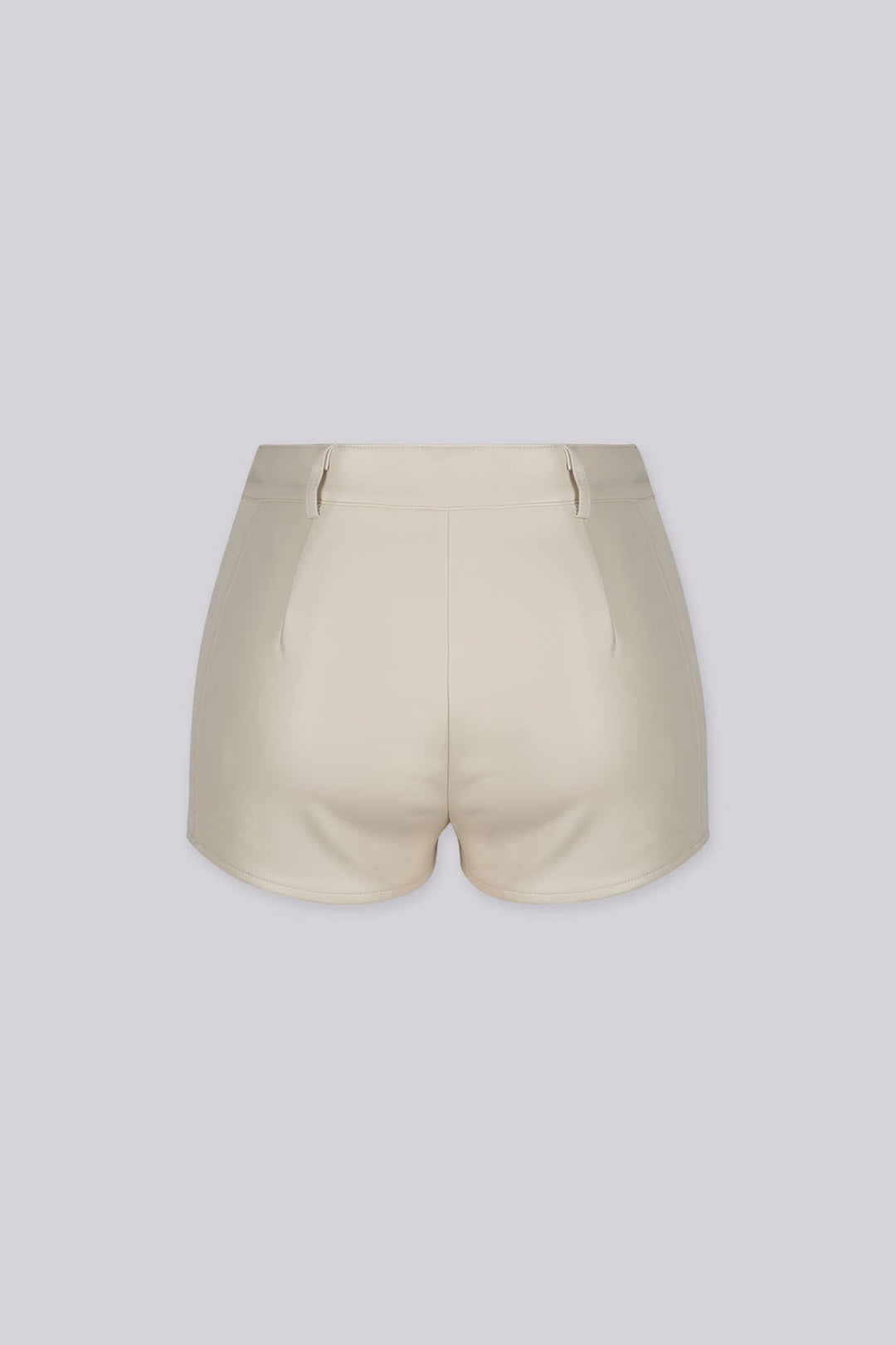 High waisted faux leather shorts with ribbed knit side paneling