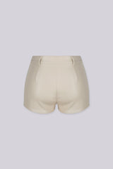 High waisted faux leather shorts with ribbed knit side paneling
