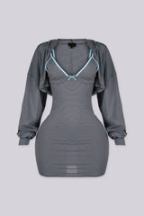 Stripped fitted mini tank dress with adjustable spaghetti straps and bow detail