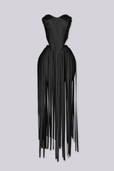 Strapless corset style top with sweetheart neckline and rosette bust detail