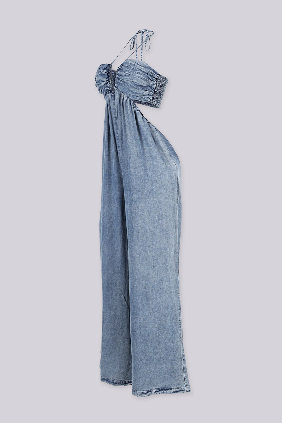 Wide leg floor-length jumpsuit with a tie neck halter top&amp;nbsp;