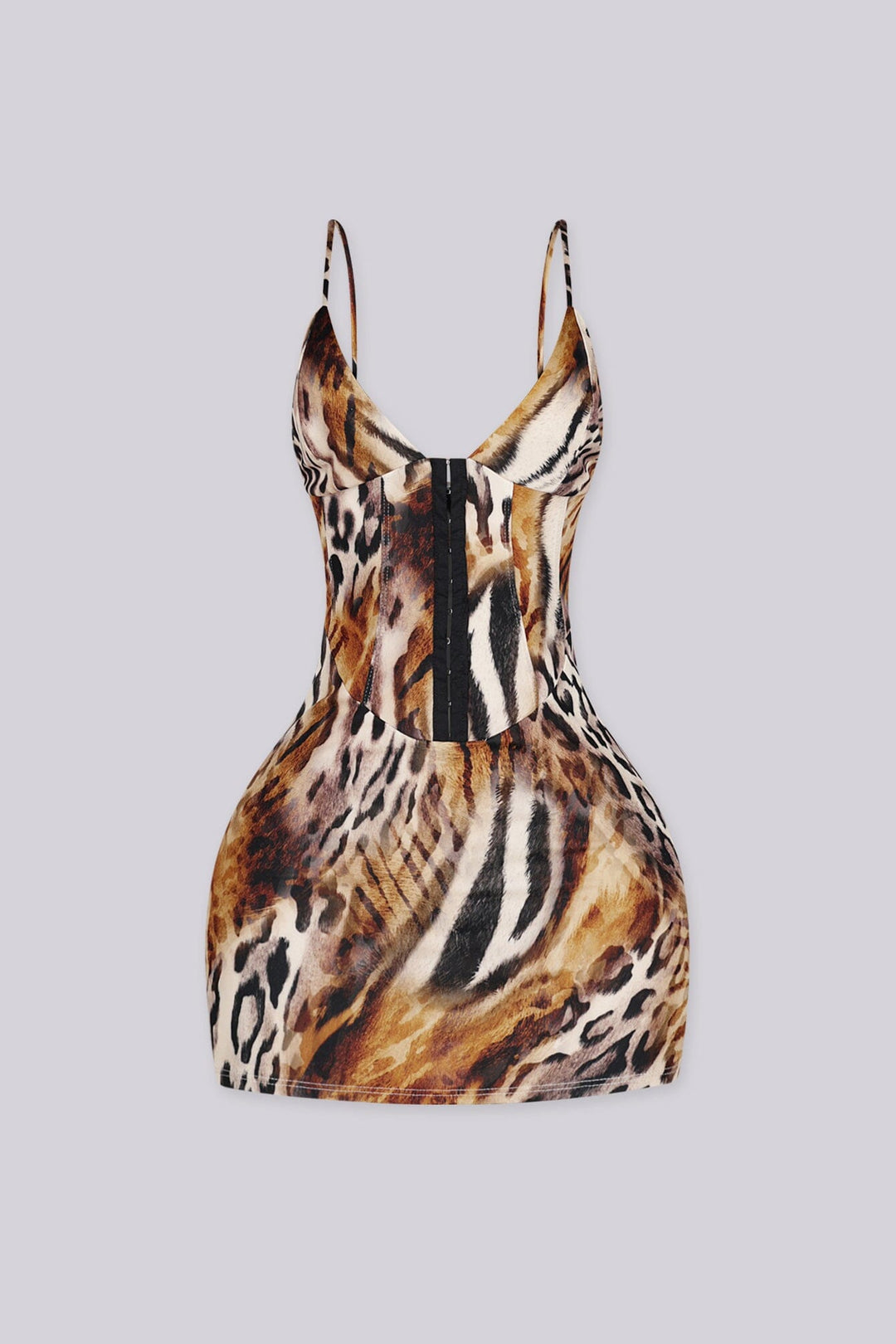 Animal print bodycon mini dress with deep plunging V-neckline