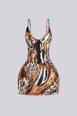 Animal print bodycon mini dress with deep plunging V-neckline