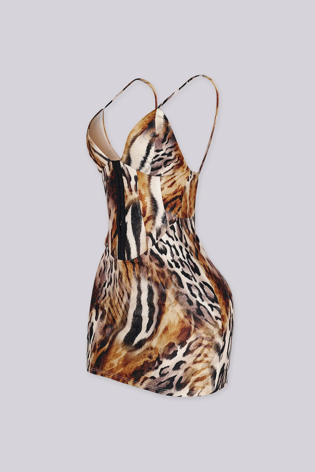 Animal print bodycon mini dress with deep plunging V-neckline