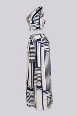 Halter neck cropped vest top with deep V front and open back tie neck detail
High waisted wide leg pants featuring deep front pleats with wide elastic waistband
