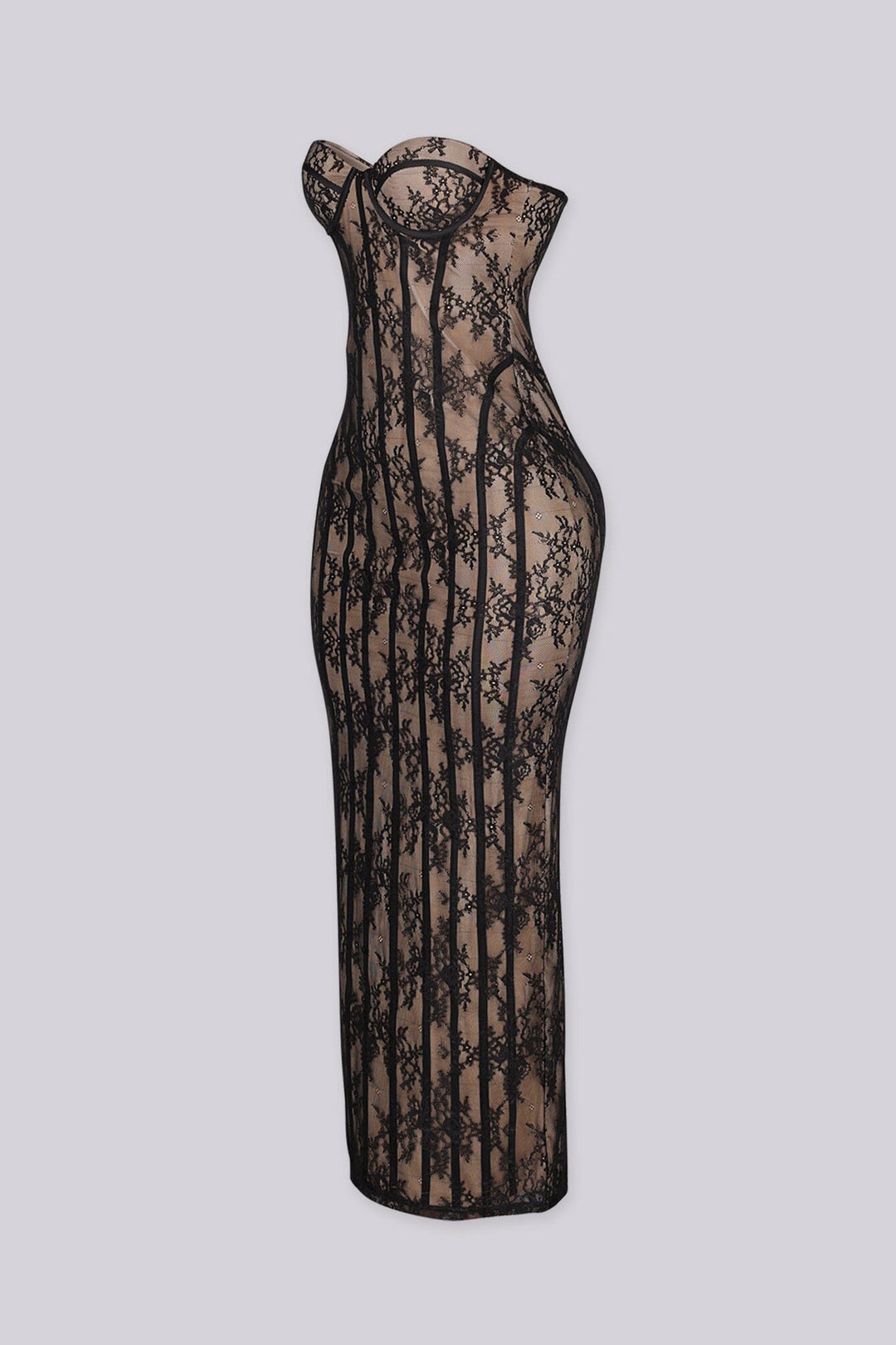 Say Less Strapless Lace Corset Midi Dress
