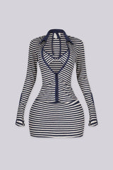 Collared long sleeve top with button front closure Striped knit set with bralette included