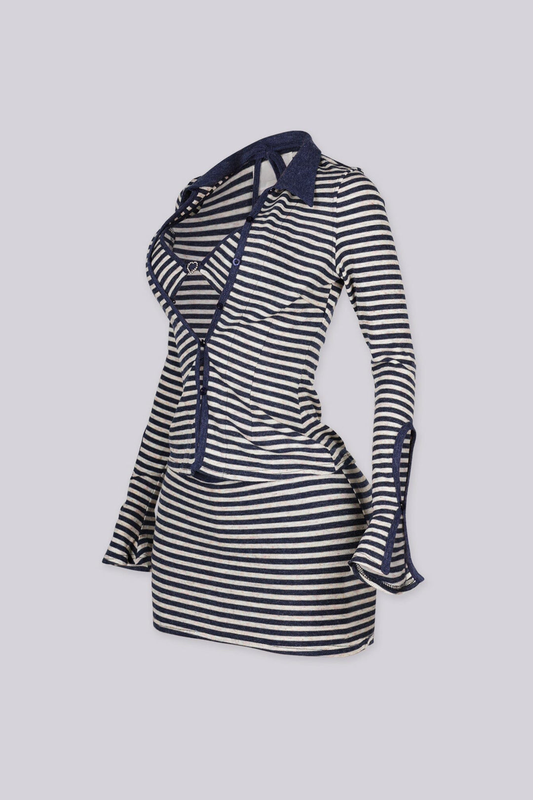 Shore Thing Striped Collared Top, Bralette &amp; Skirt SET