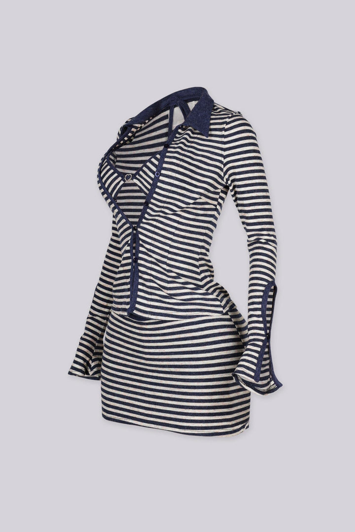 Shore Thing Striped Collared Top, Bralette &amp; Skirt SET